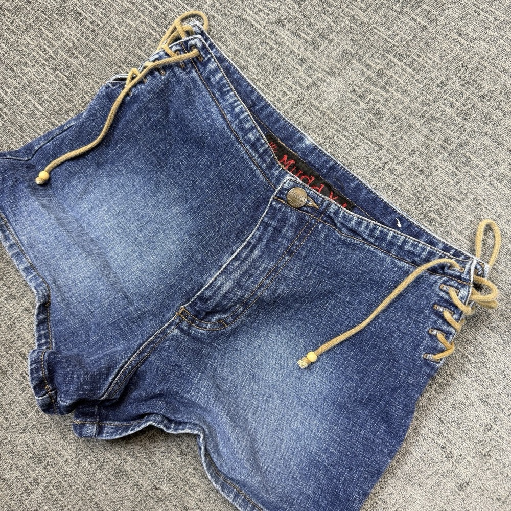 Vintage Mudd Yo Shorts Womens Size 1 Blue Lace Up Low Rise Y2K Denim